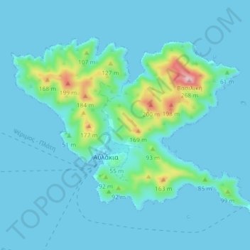 Mapa topográfico Pserimos, altitud, relieve