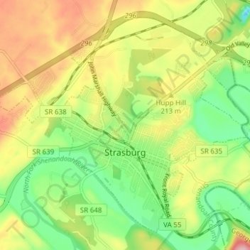 Mapa topográfico Strasburg, altitud, relieve