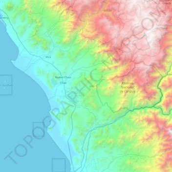 Mapa topográfico Virú, altitud, relieve