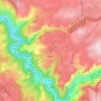 Mapa topográfico Revens, altitud, relieve