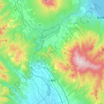 Mapa topográfico 亀田郡, altitud, relieve