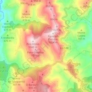 Mapa topográfico A Lastra, altitud, relieve