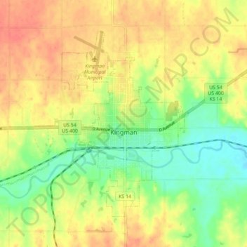 Mapa topográfico Kingman, altitud, relieve