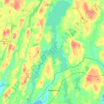Mapa topográfico Damariscotta Lake, altitud, relieve