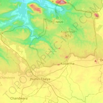 Mapa topográfico Koderma, altitud, relieve