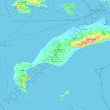 Mapa topográfico Kos, altitud, relieve