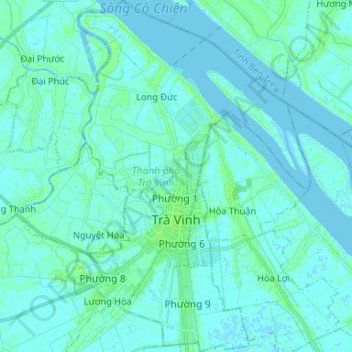 Mapa topográfico Trà Vinh City, altitud, relieve