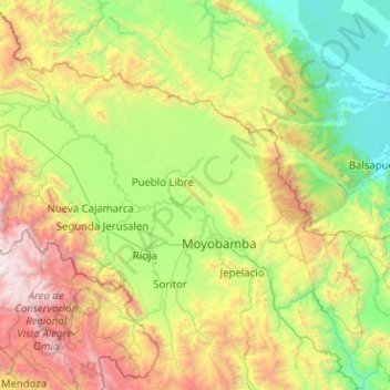 Mapa topográfico Provincia de Moyobamba, altitud, relieve