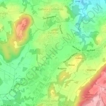 Mapa topográfico Daverio, altitud, relieve