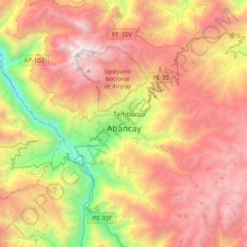 Mapa topográfico Abancay, altitud, relieve