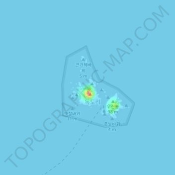 Mapa topográfico Dokdo Island, altitud, relieve