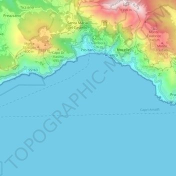 Mapa topográfico Positano, altitud, relieve