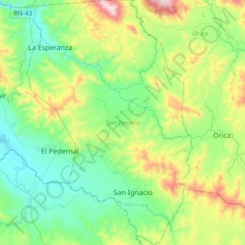 Mapa topográfico San Ignacio, altitud, relieve