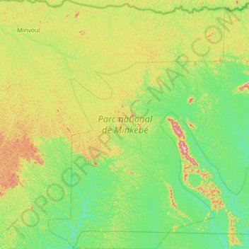 Mapa topográfico Parc national de Minkébé, altitud, relieve