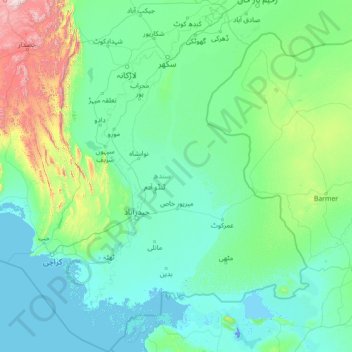 Mapa topográfico Sindh, altitud, relieve
