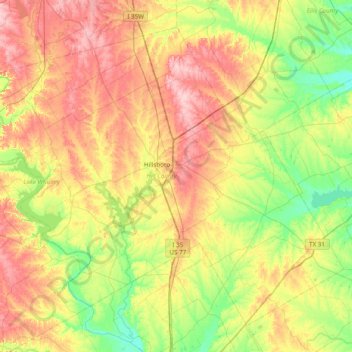 Mapa topográfico Hill County, altitud, relieve