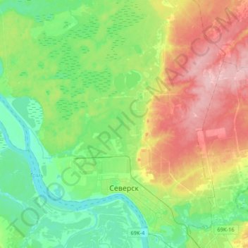 Mapa topográfico Северск, altitud, relieve