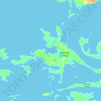 Mapa topográfico Golding Island, altitud, relieve