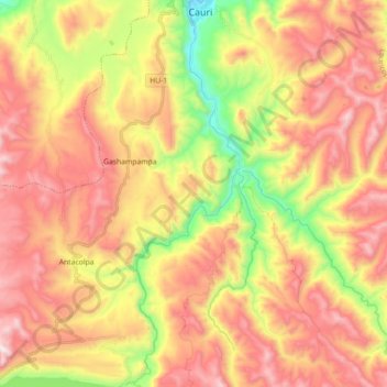 Mapa topográfico Río Lauricocha, altitud, relieve