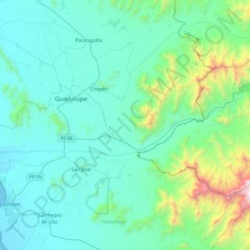 Mapa topográfico Río Jequetepeque, altitud, relieve