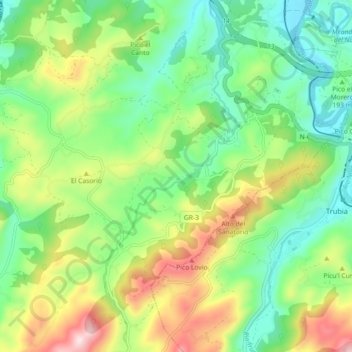 Mapa topográfico Rio Sama, altitud, relieve