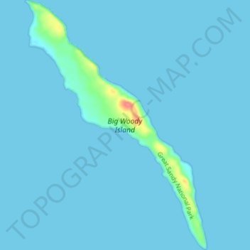 Mapa topográfico Big Woody Island, altitud, relieve