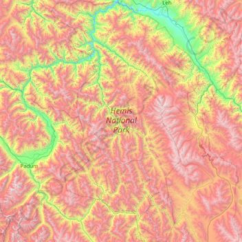 Mapa topográfico Hemis National Park, altitud, relieve