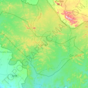 Mapa topográfico Gir NP, altitud, relieve