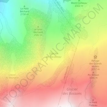 Mapa topográfico Glacier de Taconnaz, altitud, relieve
