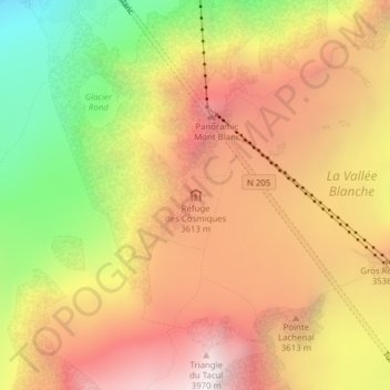 Mapa topográfico Refuge des Cosmiques, altitud, relieve
