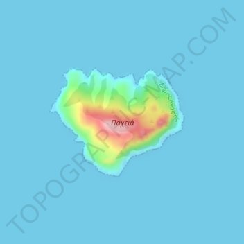 Mapa topográfico Παχειά, altitud, relieve