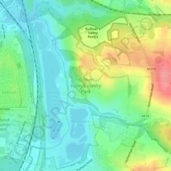 Mapa topográfico Rother Valley Country Park, altitud, relieve