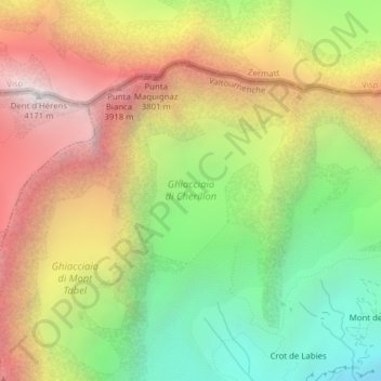 Mapa topográfico Ghiacciaio di Cherillon, altitud, relieve