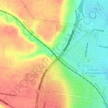 Mapa topográfico Cowies Creek, altitud, relieve