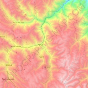 Mapa topográfico Río Tarma, altitud, relieve