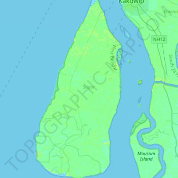 Mapa topográfico Sagar Island, altitud, relieve
