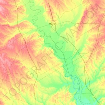 Mapa topográfico Brazos River, altitud, relieve