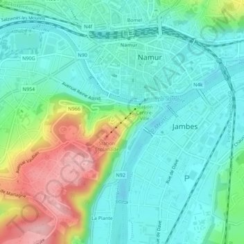 Mapa topográfico Citadelle de Namur, altitud, relieve