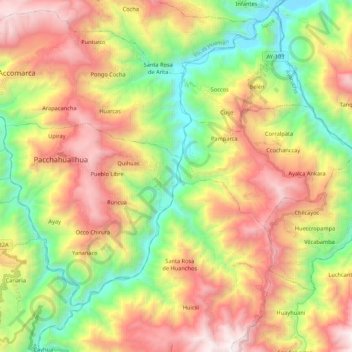 Mapa topográfico Rio Cangallo, altitud, relieve