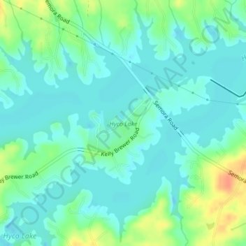 Mapa topográfico Hyco Lake, altitud, relieve