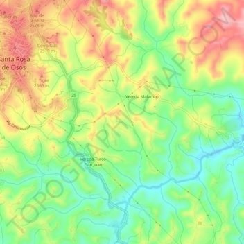 Mapa topográfico Vereda Turco- San Juan, altitud, relieve