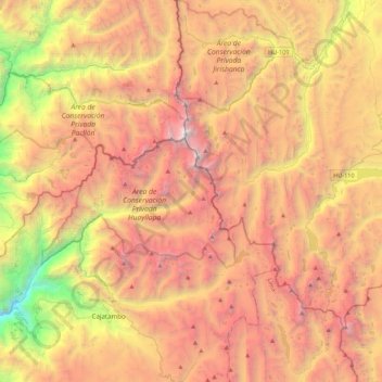 Mapa topográfico Zona Reservada Cordillera Huayhuash, altitud, relieve