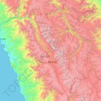 Mapa topográfico Provincia de Carhuaz, altitud, relieve