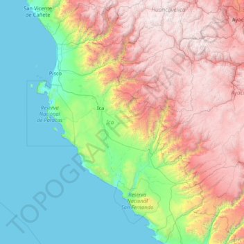 Mapa topográfico Ica, altitud, relieve