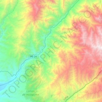 Mapa topográfico Lunahuaná, altitud, relieve