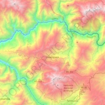Mapa topográfico Huanipaca, altitud, relieve