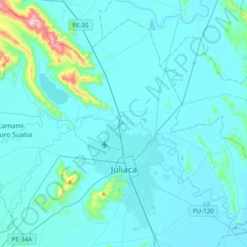 Mapa topográfico Juliaca, altitud, relieve